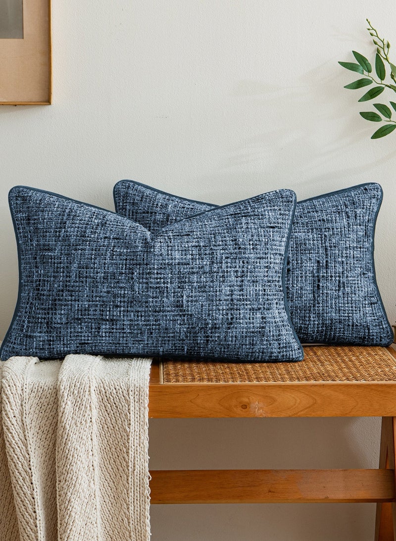 a moment Blue Reversible Pillow Covers 2 Pack - Farmhouse Chenille Throw Pillows, Neutral Textured Decorative Throw Pillow Covers with Border for Couch Sofa Bed 30x50 CM（12x20 Inch), No Insert) - Image 1